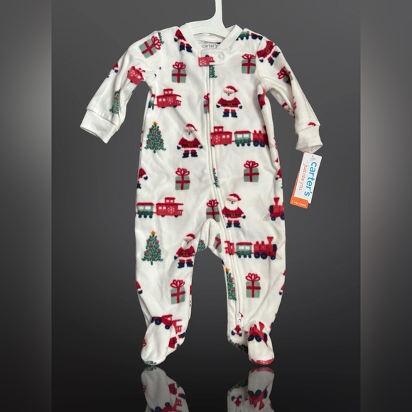 Carter's Festive Red and White SANTA'S WORKSHOP ~ fleece footie pajamas S 6month - Picture 1 of 4